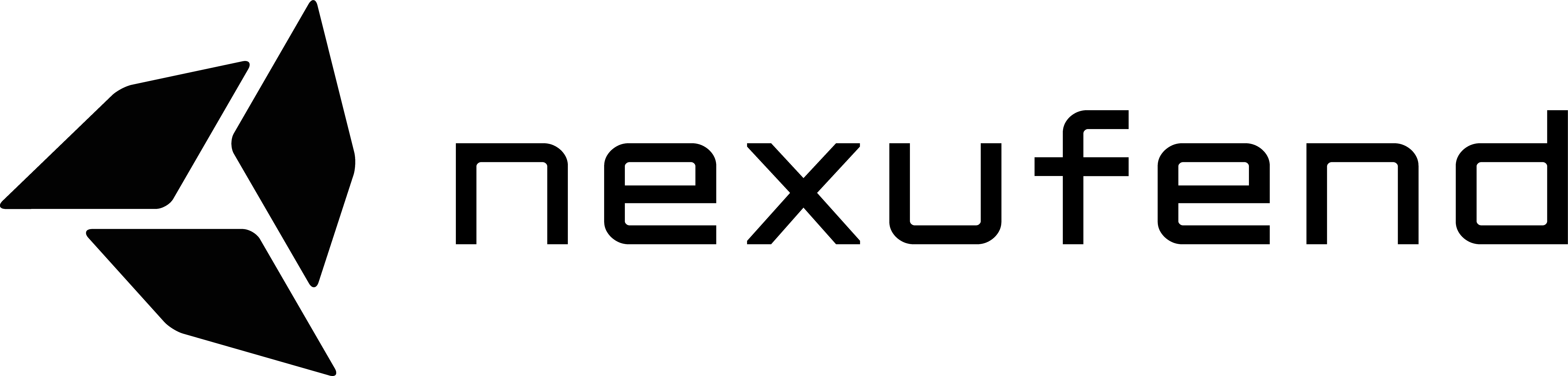 Nexufend logo, Black on white background