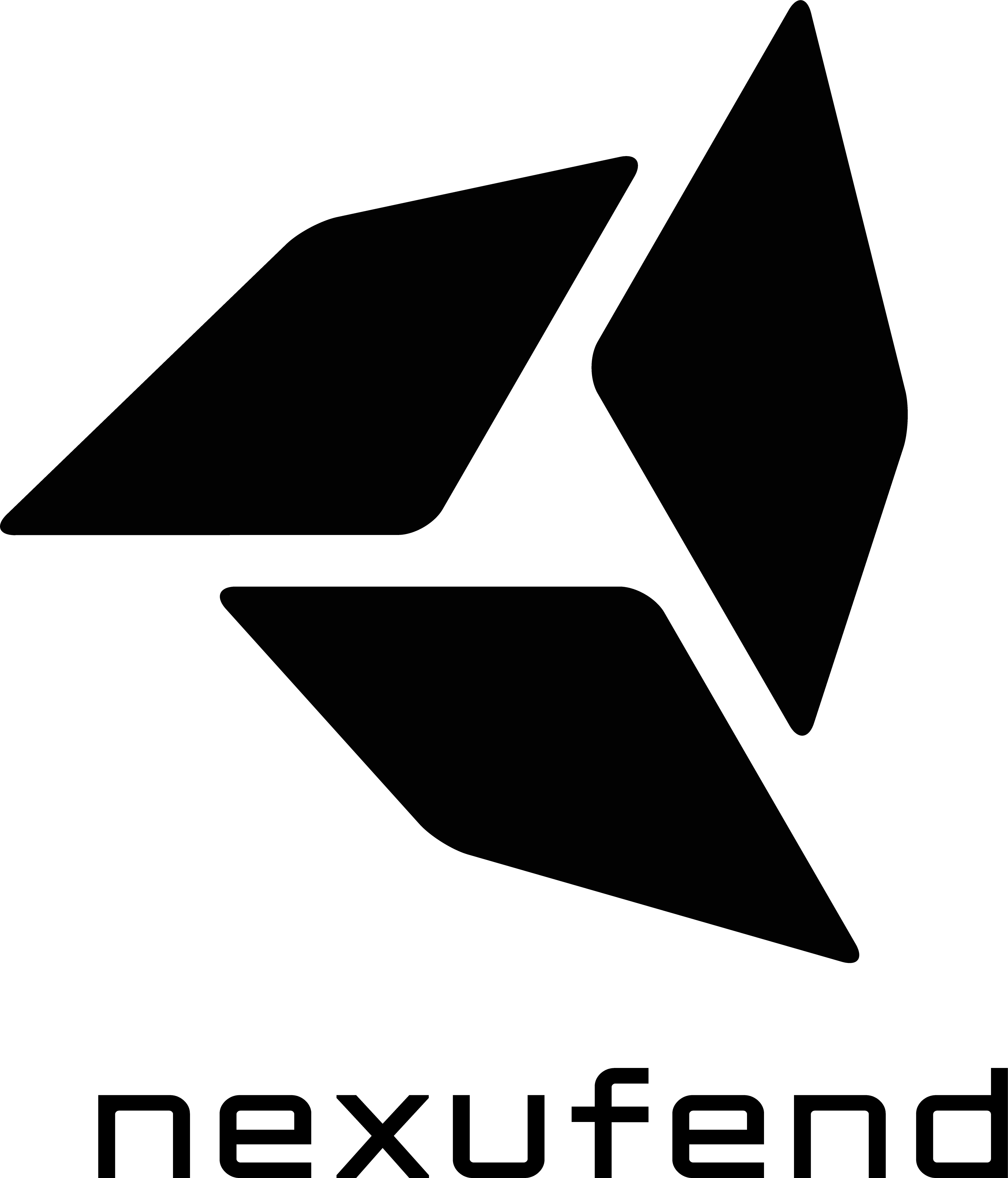 Nexufend logo, Black on white background