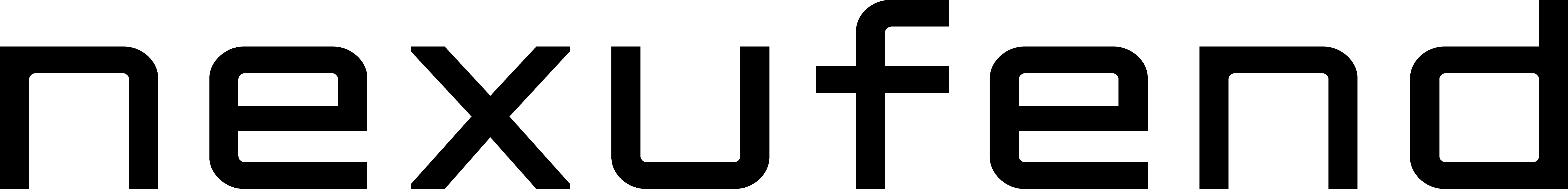 Nexufend logo, Black on white background
